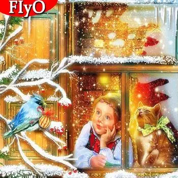 5D DIY Алмазная картина Девушка Полный квадрат Алмазная вышивка Кошка Мозаика Вышивка крестом Животное Рождественский подарок Full Round 30x30CM