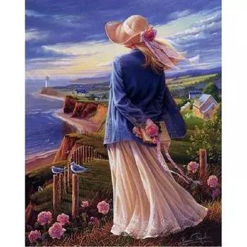 5D DIY Алмазная картина Девушка у моря Набор для вышивки крестом Мозаика Алмазная вышивка Роза Полный круглый/квадратный дрель Украшение дома Round 20x30cm