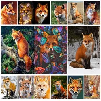 5D DIY Алмазная картина Дикая лиса животное Алмазная вышивка Набор для вышивки крестом Полный горный хрусталь Мозаика Домашний декор Round 20x30cm