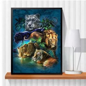 5D Diy Алмазная картина Дикий лев, тигр, животное, набор для вышивки крестом, полная алмазная вышивка, мозаика, художественная картина, декор из страз, подарок Full Round 30x40cm