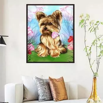 5D Diy Алмазная картина Длинношерстный щенок Набор для вышивки крестом Полный алмазная вышивка Мозаика Художественная картина Стразы Декор Подарок Full Round 20x30cm