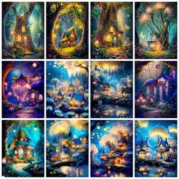 5D Diy Алмазная картина Дом на дереве Полный квадрат Круглая вышивка Мозаика Фэнтези Пейзаж Ручной работы Домашний декор Full Round 20x30CM