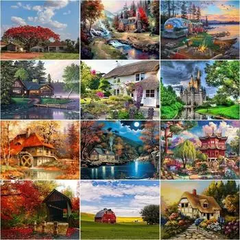 5d Diy Алмазная картина Дом Пейзаж Полный круглый дрель Вышивка крестиком Алмазная вышивка Мозаика Домашний декор Full Round 20x30CM