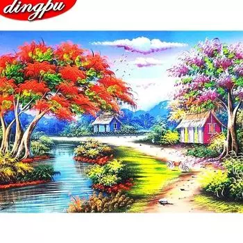 5D Diy Алмазная картина Дом Полный круглый вышивка Пейзаж Прибытие Мозаика Украшение дома 20X30CM
