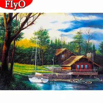 5D DIY Алмазная картина Дом Полный квадратный круглый Алмазная вышивка Дерево Горный хрусталь Комплект Украшение дома Full Round 20X30CM