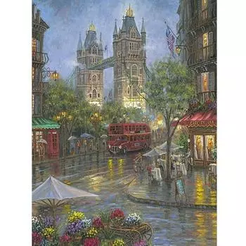 5D DIY Алмазная картина Дождь Улица Угол Тауэрского моста Полный круглый алмаз вышивка Мозаика Горный хрусталь Украшение дома Full Round 20x30CM