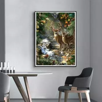 5D DIY Алмазная картина «Два оленя» Набор для вышивки крестом Мозаика Алмазная вышивка Роза Полный круглый/квадратный дрель Украшение дома Round 30x40cm