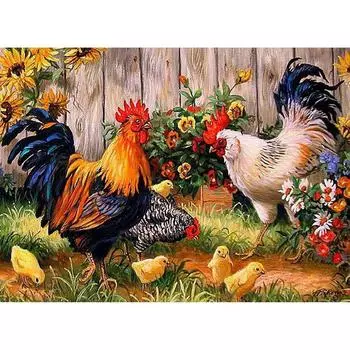 5D DIY Алмазная картина Два петуха Алмазная вышивка Полный набор мозаики Вышивка крестом Домашний декор Подарки ручной работы Round 20x30cm