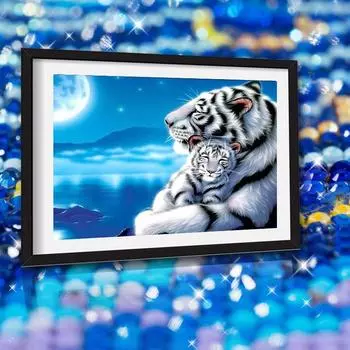 5D DIY Алмазная картина Два тигра Алмазная вышивка Крестом Горный хрусталь Мозаика Картина 20X30CM