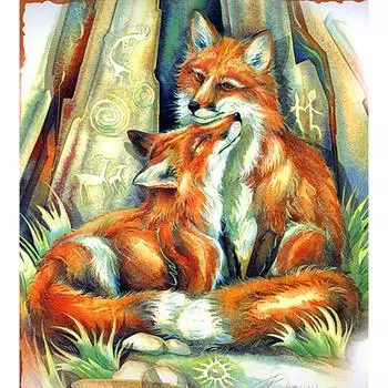 5D DIY Алмазная картина «Две лисы» Алмазная вышивка Крестом Горный хрусталь Мозаика Картина 20X30CM