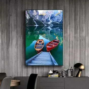 5D Diy Алмазная картина «Две лодки в горах и водах», набор для вышивки крестом, полная алмазная вышивка, мозаика, художественная картина, декор из страз, подарок Full Round 20x30cm