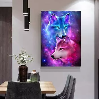 5D Diy Алмазная картина «Две загадочные лисы», набор для вышивки крестом, полная алмазная вышивка, мозаика, художественная картина, декор из страз, подарок Full Round 30x40cm