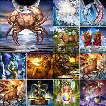 5D DIY Алмазная картина Двенадцать созвездий Алмазная вышивка Пейзаж Вышивка крестом Полный круглый дрель Домашний декор Подарок Full Round 20x20CM