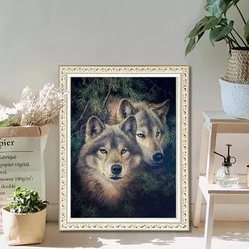 5D DIY Алмазная картина, Двуглавый волк, для взрослых и детей, наборы для вышивания, полные стразы, подарки для домашнего декора ручной работы Round drill 30x40cm