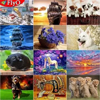 5D DIY Алмазная картина Единороги и женщины Пейзаж Луна Полная площадь/круглая Алмазная вышивка Собака Животные Стразы Мозаика Декор для дома Full Round 20X30CM красный