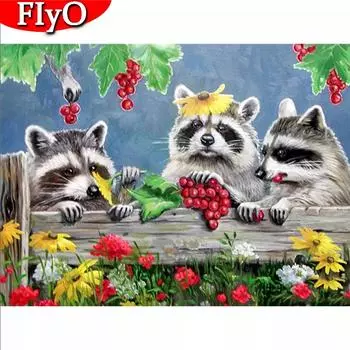5D DIY Алмазная картина Енот Ремесло Набор Полный Круглый Квадратный Дрель Алмазная Вышивка Животных Горный Хрусталь Набор Подарок Ручной Работы Full Round (20X30CM)