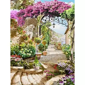 5D DIY Алмазная картина Европейский сад Пейзаж Алмазная вышивка Полный мозаичный набор Наборы для вышивки крестом Домашний декор Подарки ручной работы Round 20x30cm
