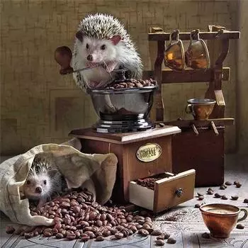 5D Diy Алмазная картина Ежик Кофе Алмазная вышивка Полный набор аниме Наборы для вышивки крестом Домашний декор Подарок ручной работы Round 25x25cm