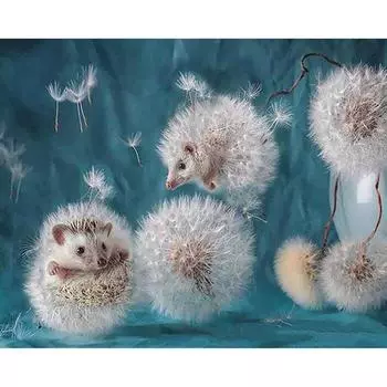 5D DIY Алмазная картина «Ежик, покрытый одуванчиками», Алмазная вышивка, полный набор мозаики, вышивка крестиком, домашний декор, подарки ручной работы Round 20x30cm
