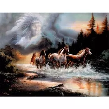 5D DIY Алмазная картина Фэнтези Индийская лошадь Алмазная вышивка Полный мозаичный набор Наборы для вышивки крестом Домашний декор Подарки ручной работы Round 20x30cm