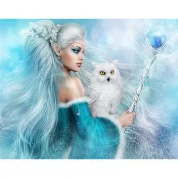 5D DIY Алмазная картина Фея и Сова Алмазная вышивка Полный мозаичный набор Наборы для вышивки крестом Домашний декор Подарки ручной работы Round 20x30cm