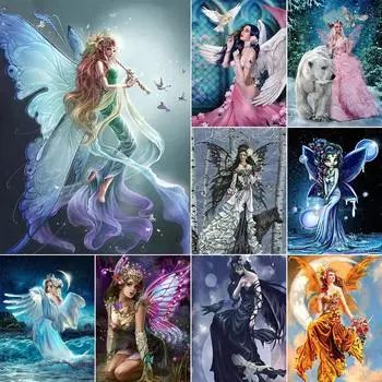 5D DIY Алмазная картина «Фея под луной» Алмазная вышивка Набор для вышивки крестом Горный хрусталь Мозаика Домашний декор Round 20x30cm