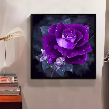 5D Diy Алмазная картина Фиолетовая роза Алмазная вышивка Полный набор аниме Наборы для вышивки крестом Домашний декор Подарок ручной работы Round 30x30cm