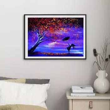 5D DIY Алмазная картина Фиолетовое дерево Набор для вышивки крестом Мозаика Алмазная вышивка Полный круглый/квадратный дрель Украшение дома Round 30x40cm