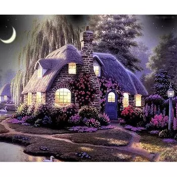 5D DIY Алмазная картина Фиолетовый дом Вышивка Крестом Горный хрусталь Мозаика Домашний декор 20X30CM