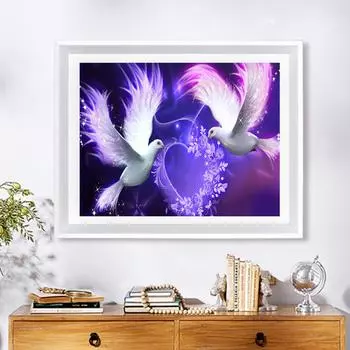 5D DIY Алмазная картина Фиолетовый Голубь мира Набор для вышивки крестом Мозаика Алмазная вышивка Роза Полный круглый/квадратный дрель Украшение дома Round 30x40cm