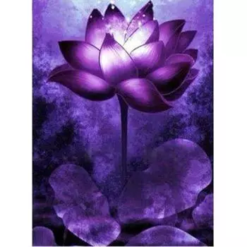 5D DIY Алмазная картина Фиолетовый лотос Круглый горный хрусталь Вышивка Мозаика Украшение дома 20X30CM