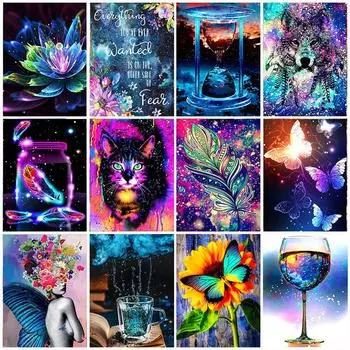 5D DIY Алмазная картина Фиолетовый пейзаж Девушка Искусство Алмазная вышивка Набор для вышивки крестом Полный горный хрусталь Мозаика Домашний декор Round 20x30cm