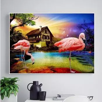 5D Diy Алмазная картина Фламинго Вышивка DiamondHome Art Ручная вышивка крестом Декор стены 20X30CM