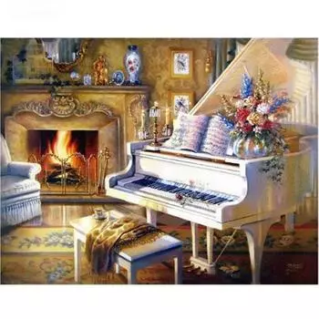 5D DIY Алмазная картина Фортепиано и плита Алмазная вышивка Полный мозаичный набор Наборы для вышивки крестом Домашний декор Подарки ручной работы Round 20x30cm