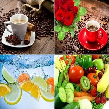 5D DIY Алмазная картина Фрукты Кофе Вышивка крестиком Алмазная вышивка Пейзаж Мозаика Стразы Искусство Full Round 20x30CM