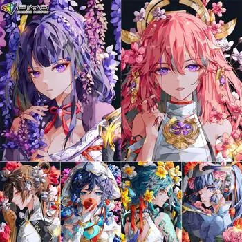 5D Diy Алмазная картина Геншин и Цветочная вышивка крестом Полная Алмазная вышивка Мозаика Full Round 20X30CM