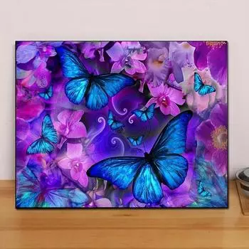 5D Diy Алмазная картина Голубая бабочка и цветок Набор для вышивки крестом Полная алмазная вышивка Мозаика Художественная картина Стразы Декор Подарок Full Round 20x30cm