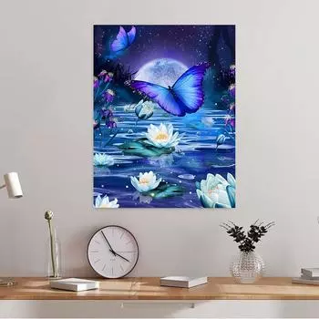 5D Diy Алмазная картина Голубая бабочка, летящая на море, набор для вышивки крестом, полная алмазная вышивка, мозаика, художественная картина, декор из страз, подарок Full Round 20x30cm