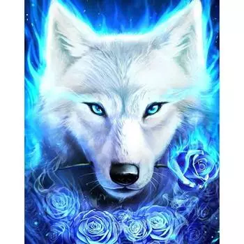 5D DIY Алмазная картина Голубое пламя волк Алмазная вышивка Полный мозаичный набор Наборы для вышивки крестом Домашний декор Подарки ручной работы Round 20x30cm