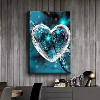 5D Diy Алмазная картина Голубое сердце Вышивка Мозаика Художественная картина Стразы Декор Подарок Full Round 30x40cm