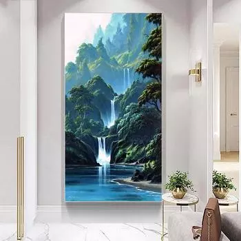 5D DIY Алмазная картина «Горы и текущая вода» Набор для вышивки крестом Мозаика Алмазная вышивка Полный круглый/квадратный дрель Украшение дома Round 30x80cm