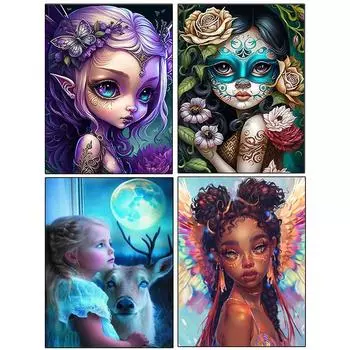 5D DIY Алмазная картина Готический ангел Девушка Искусство Украшение для дома Подарок Полная квадратная круглая мозаика Вышивка крестом Full Round 20x30CM