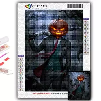 5D Diy Алмазная картина Хэллоуин Страшная голова тыквы Человек Вышивка крестиком Полный Алмазная вышивка Мозаика Full Round 20X30CM