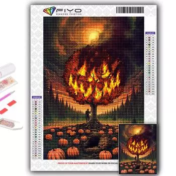 5D Diy Алмазная картина Хэллоуин Страшный тыквенный пейзаж Вышивка крестом Полная алмазная вышивка Мозаика Full Round 20X30CM