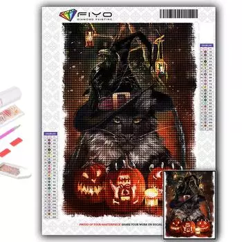 5D Diy Алмазная картина Хэллоуин Тыква и черная кошка Вышивка крестом Полный Алмазная вышивка Мозаика Full Round 20X30CM