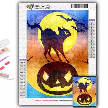 5D Diy Алмазная картина Хэллоуин Тыква и черная кошка Вышивка крестом Полный Алмазная вышивка Мозаика Full Round 20X30CM