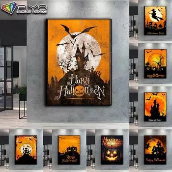 5D DIY Алмазная картина Хэллоуин Тыква и замок ведьмы Вышивка крестиком Алмазная художественная вышивка Мозаика Домашний деко Full Round 20X30CM