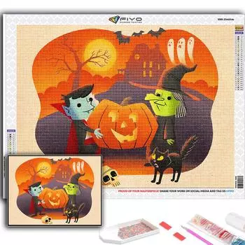 5D Diy Алмазная картина Хэллоуин Тыква и Замок Ведьмы Вышивка крестиком Полная Алмазная вышивка Мозаика Full Round 20X30CM