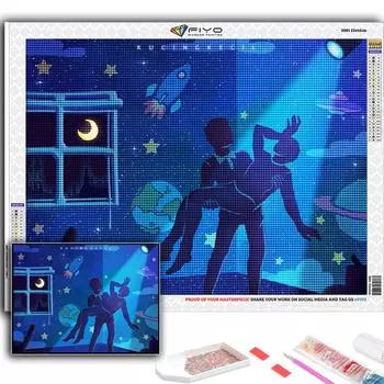 5D Diy Алмазная картина Художественная луна и звездное небо Вышивка крестиком Полная алмазная вышивка Мозаика Full Round 20X30CM