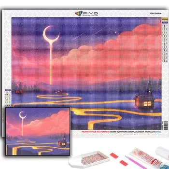 5D Diy Алмазная картина Художественная луна и звездное небо Вышивка крестиком Полная алмазная вышивка Мозаика Full Round 20X30CM